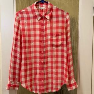 Madewell Pink Gingham Silk Blouse